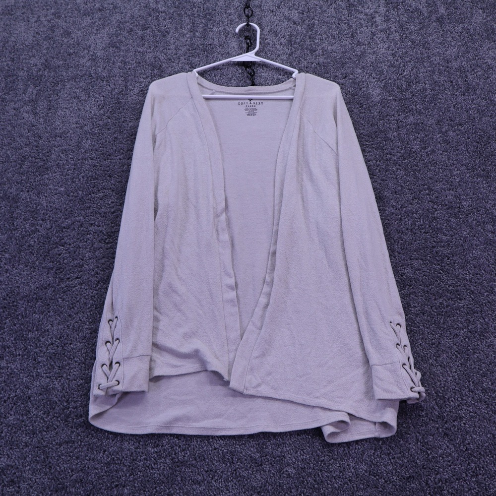 American Eagle Cardigan Womens Medium Beige Soft Sexy Plush Lace Up Sleeve Open